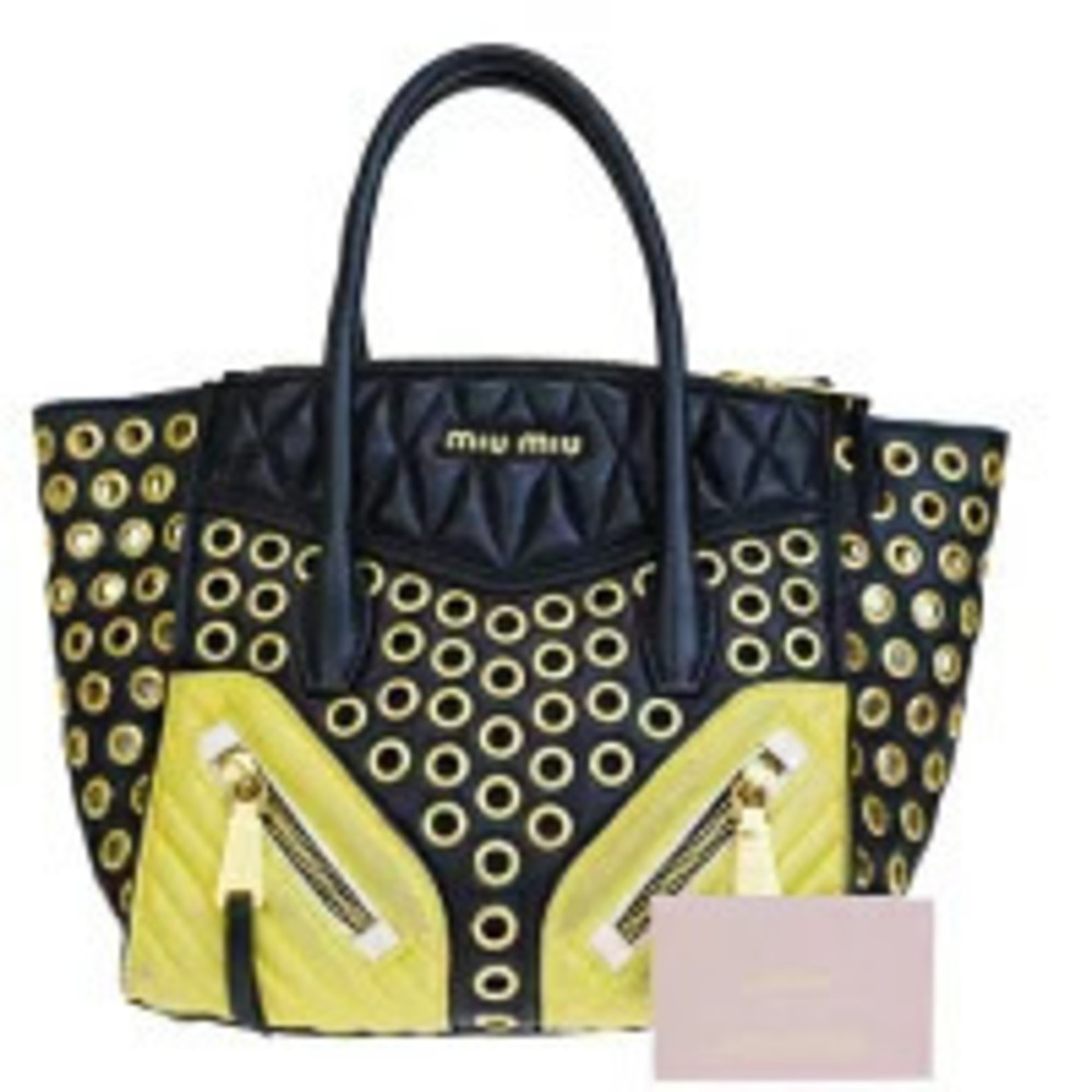 Miu Miu Biker tote black yellow quilted leather yellow leather
